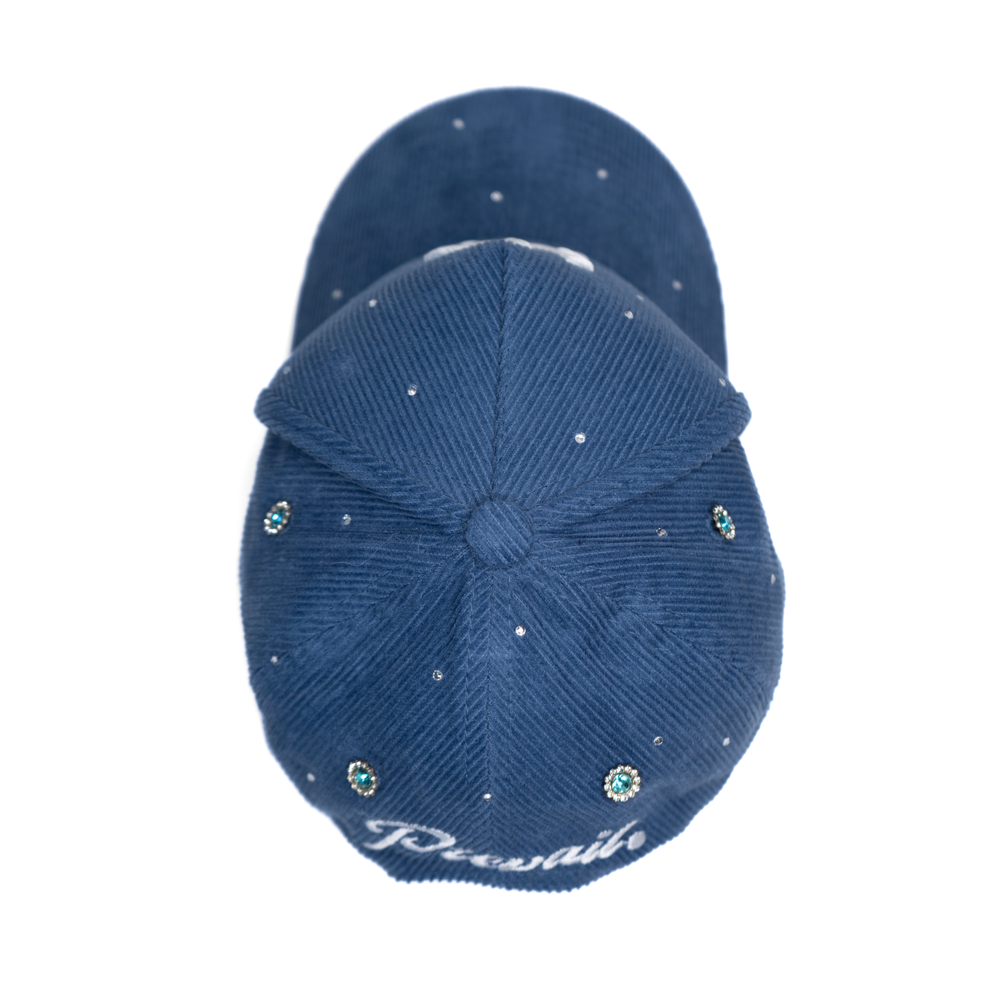 NY Crystal - Gorra snapback de pana azul denim