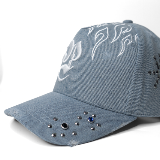 Studded Denim - Flames Snapback