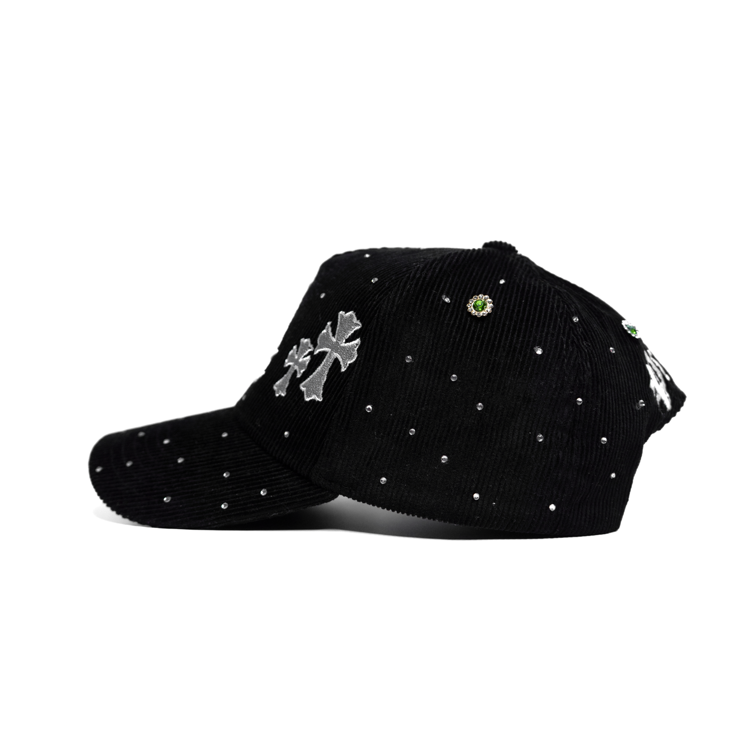 Gorra Crystal LA Cross de pana negra con cierre tipo snapback