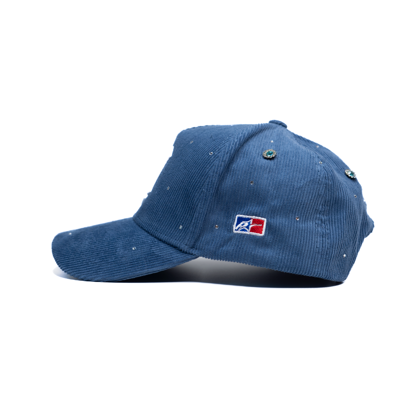 NY Crystal - Gorra snapback de pana azul denim