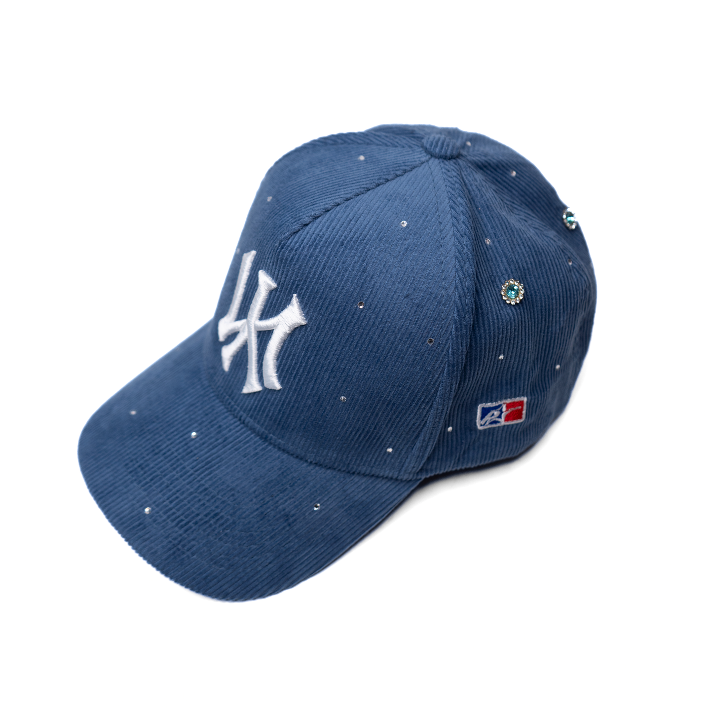 NY Crystal - Gorra snapback de pana azul denim