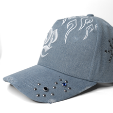 Load image into Gallery viewer, Studded Denim - Flames Snapback