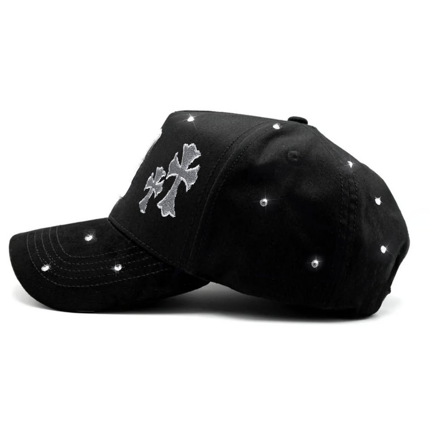 Gorra Crystal LA Cross de pana negra con cierre tipo snapback
