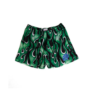 Green store flame shorts